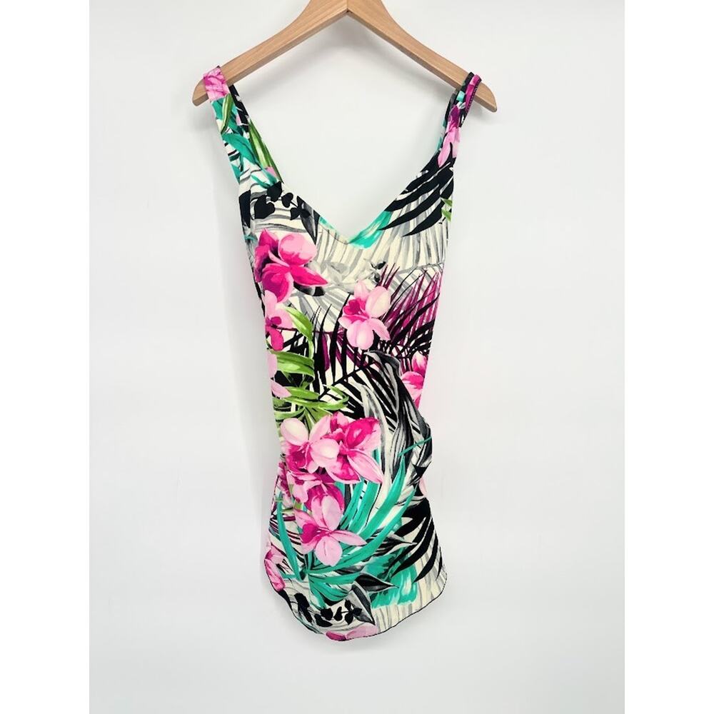 Maxine‎ of Hollywood One Piece Swimsuit Size 14 Tropical Padded Adjustable Strap